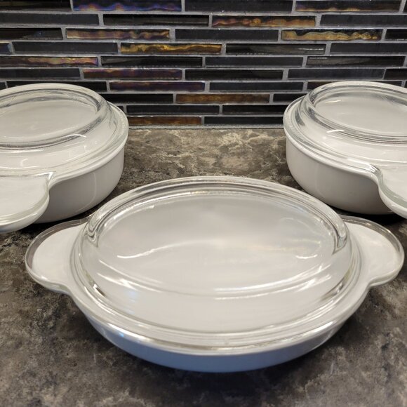 SET OF (3) PYREX GRAB IT BOWLS CORNING WARE VINTAGE 1970s ROUND OVAL GLASS LIDS - Picture 15 of 15